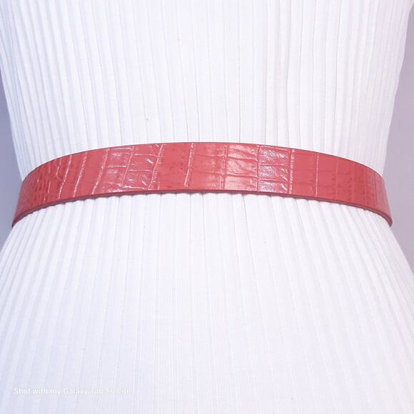 Lands End Womens Leather Belt XSmall Coral Colored Reptile Print - Picture 3 of 13